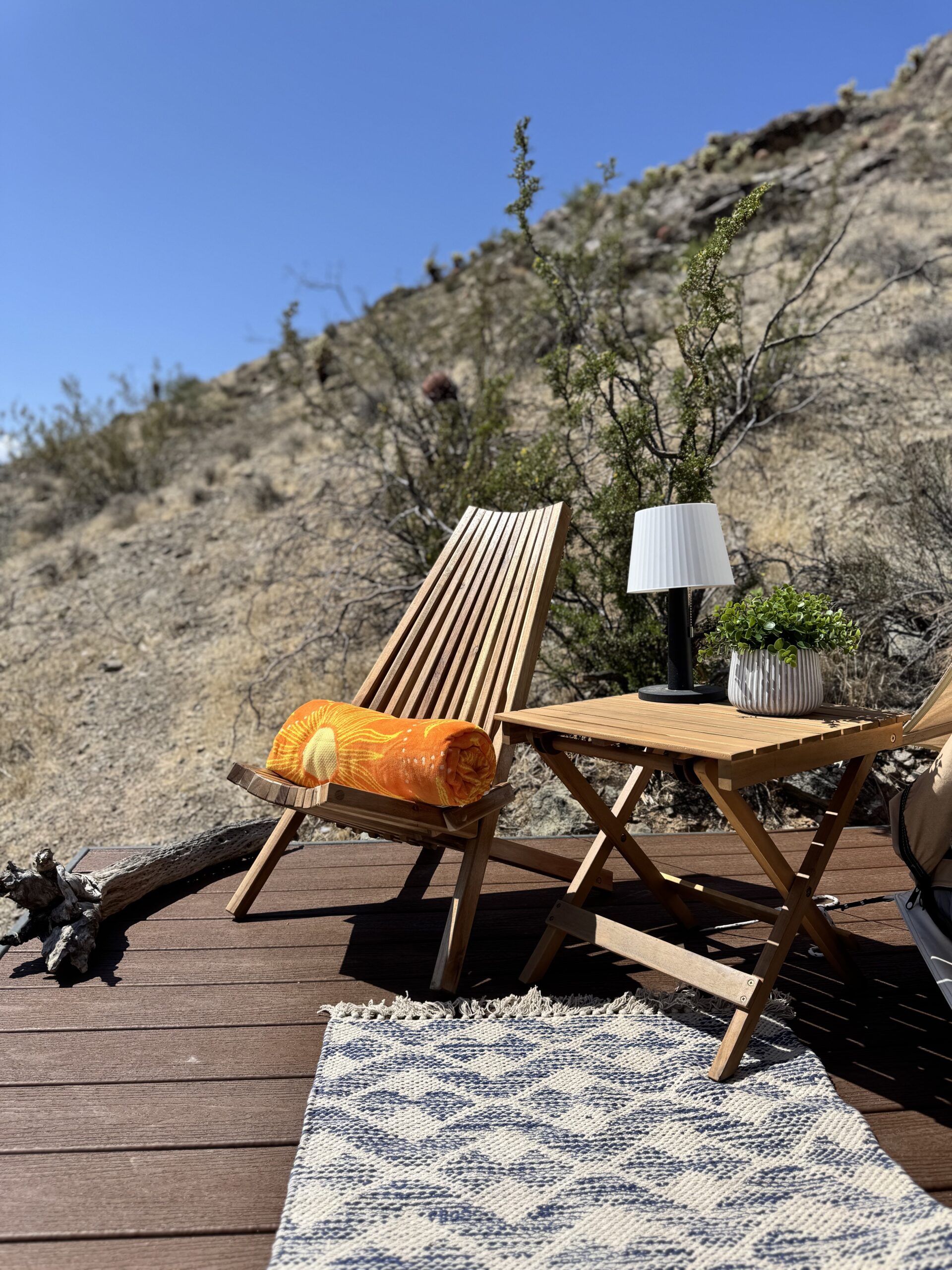 Comfy camping near Las Vegas with Melina chairs and beach towels